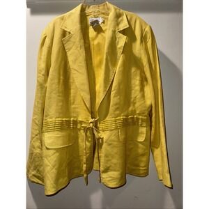 Ann Gerlin Lined Linen Jacket Size 14w Yellow Tie Front Lightweight Romantic
